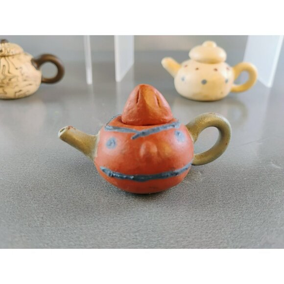 Yixing Teapots Miniature Tea Set 7 Piece Chinese Clay Pottery Vintage Painted - Picture 7 of 8